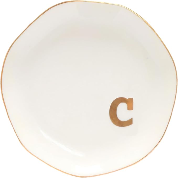 Ceramic Jewelry Tray Initial Ring Dish Personalized C-Monogrammed Engagement Wedding Gifts,Decorative Jewelry Holder for Birthday Mother's Day Christmas for Women, Ceramic White 4.5" (C)