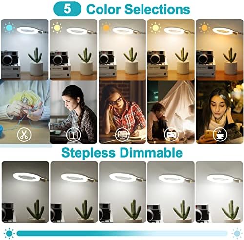 10X Magnifying Glass with Light and Clamp, 5 Color Modes Stepless Dimmable Lighted Magnifier with Stand, Flexible Gooseneck LED Desk Lamp Hands Free for Craft Painting Hobby Close Work