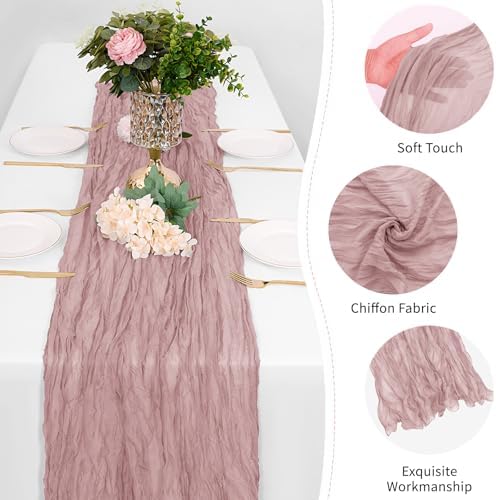 12 Pack Dusty Pink Cheesecloth Table Runner 17 x 108 Inch Gauze Table Runner Fabric Semi Sheer Cheese Cloth Table Decor Bulk for Rustic Romantic Wedding Baby Shower Table Decoration