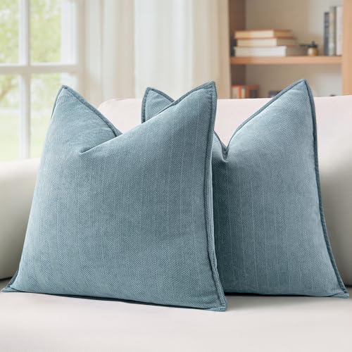 MIULEE Pack of 2 Dusty Blue Euro Shams Chenille Pillow Covers 26x26 Inch