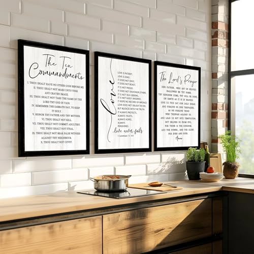 Vintage Rustic Bible Verse Framed Wall Art Set of 3, 16''×24'' Retro Positive Religious Christian Quotes Sign for God Jesus Christ Prayer, Cottagecore Holy Inspirational Catholic Scripture Decor