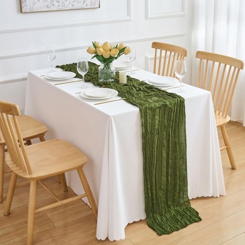 16 Pack Olive Green Cheesecloth Table Runner 21.5 x 120 Inches Boho Gauze Table Runners 10FT Long Cheese Cloth Table Runner for Bridal Shower Baby Shower Birthday Party Wedding Decor