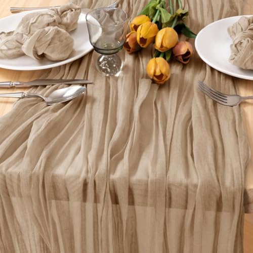 3 Pack Nude Cheesecloth Table Runner 10ft Boho Gauze Taupe Home Decor