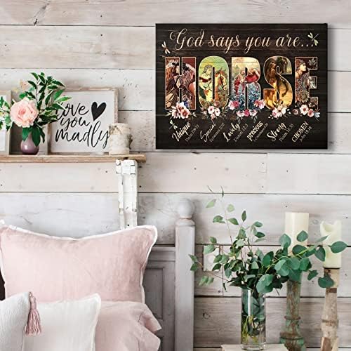 Rustic Religious Horse Canvas Wall Art Horse Gifts for Girls God Says You Are Picture Inspirational Wall Decor Scripture Painting Framed Modern Artwork for Girls Bedroom Home Decor 12x16 inch