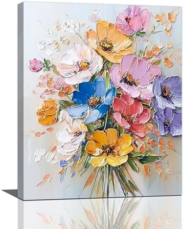 Crekviy Colorful Flower Wall Art Floral Wall Decor Country Wildflower Canvas Prints Painting Botanical Pictures Decoration for Bathroom Bedroom Living Room Framed Artwork Girls Gifts 16"x20"