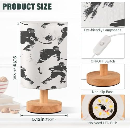 Black White Hockey Table Lamp with USB Port Night Light Bedroom Lamps for Nightstand Living Room Dorm Home Office Desk