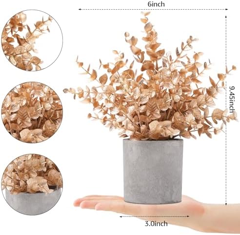 Coferset 2 Pack Small Fake Plants Eucalyptus Potted,Gold