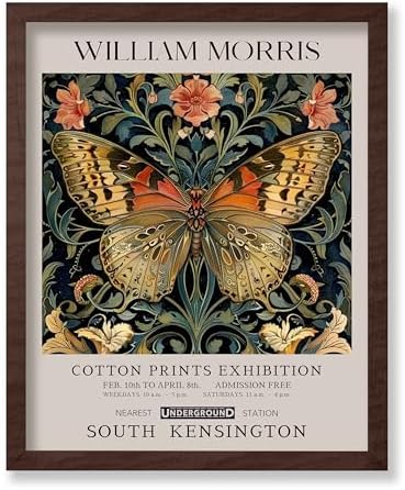 Monem Art William Morris Poster - Butterfly Print - Flower Art - Botanical Poster - Moth Illustration - Floral Creation - Aesthetic Living Room Decor - 11x14 Brown Framed