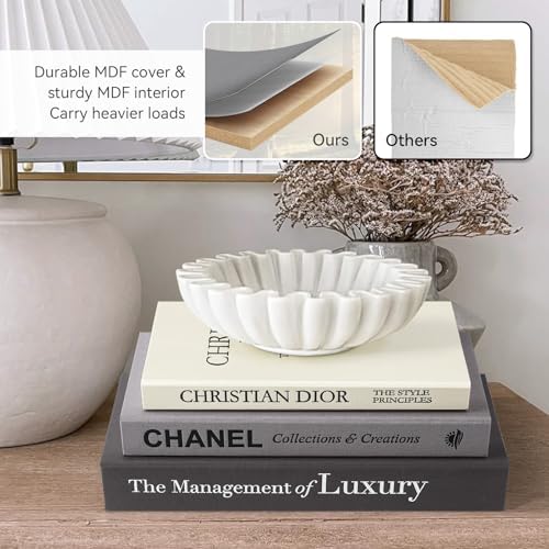 1DOT2 Decorative Books Set of 3, Black-Gray-Beige-Luxury