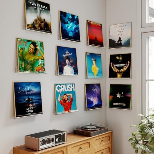 Laurensory Vinyl Record Wall Mount Shelves, 12 inch Vinyl Holder, 12 Pack