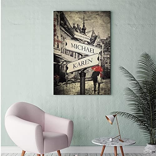 A&T ARTWORK Couple's Street Signs Canvas Prints Gift,includes Names and the Date Unique Gift for the Anniversary.24X36 inches