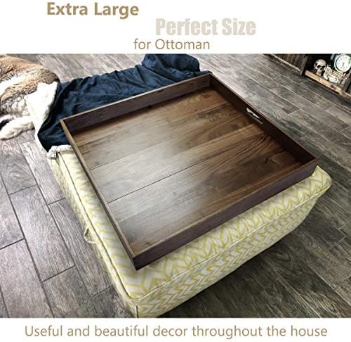 24"x 24" Extra Large Square Black Walnut Wood Ottoman Tray