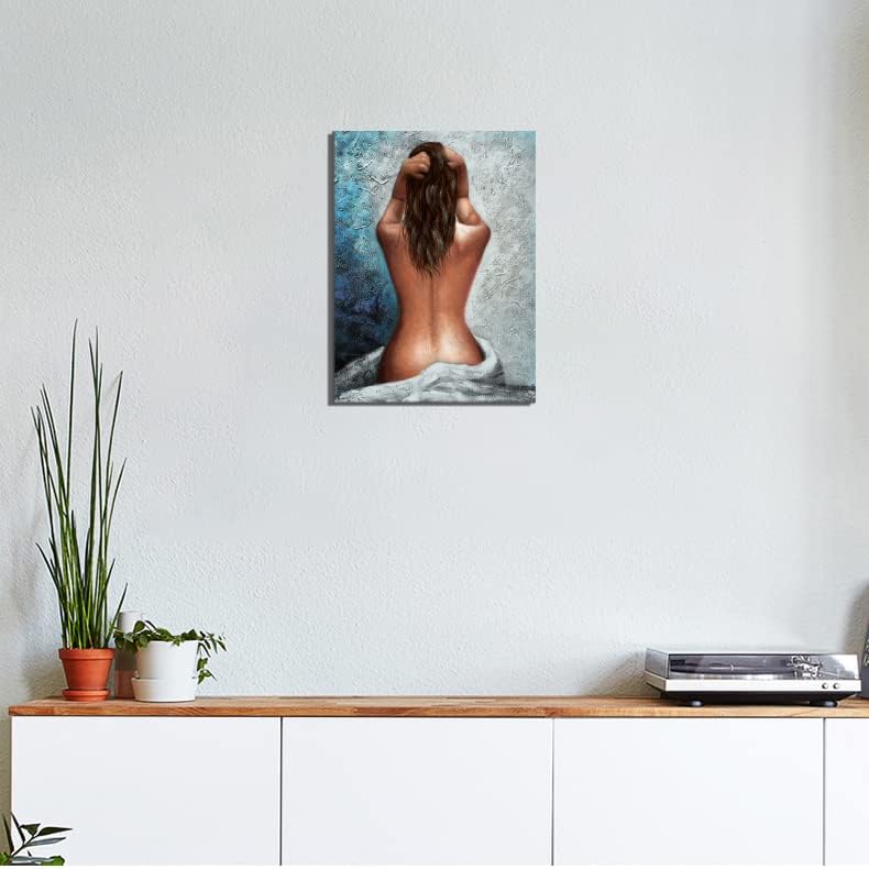 Bathroom Wall Art Abstract Woman Back View Black White Blue Framed Wall Art Girls Room Decor Modern Artwork Gift for Woman