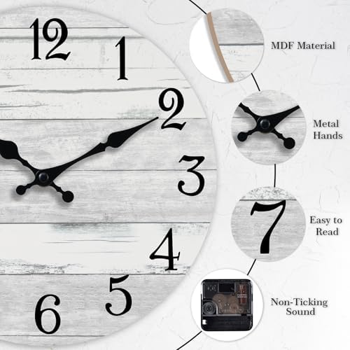 KECYET 18 Inch Wall Clock Battery Operated Gray White Silent Farmhouse