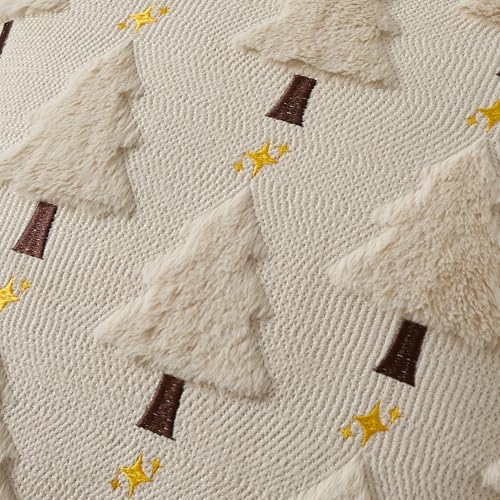 UGASA Star Christmas Decorative Pillow Covers 12x20 Inch Set of 2 Soft Plush Faux Fur Jacquard Throw Pillows Pillowcases for Couch Sofa Holiday Festivals Winter Home Decor, Beige
