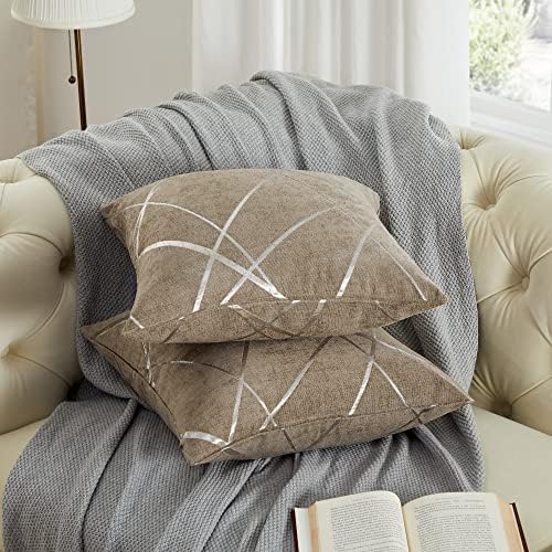 GIGIZAZA Decorative Couch Pillow Covers 24 x24,Sofa Thick Cushion Pillow Covers,Square Taupe Brown Luxury Pillows 2 Set