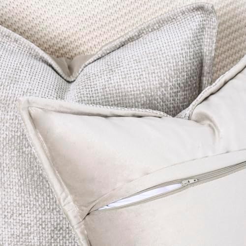 MADIZZ Decorative Chenille Velvet Throw Pillow Covers Set of 2 Soft Boho Textured Neutral Couch Throw Pillow for Bed Modern Farmhouse Home Decor for Sofa Livingroom Oatmeal 12x20 Inch