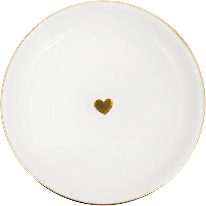 Sweet Water Decor Gold Heart Jewelry Dish Tray - Elegant Ceramic Ring Dish for Home Decor, Bridal Parties, Jewelry Storage, Rings, and Earrings Organizer