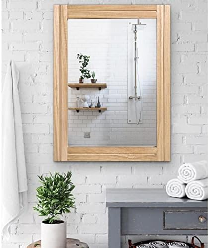 AAZZKANG Rustic Mirrors for Wall with Rectangular Wood Frame Decorative for Farmhouse Bedroom Bathroom Living Room Home Office Large 26"x18"