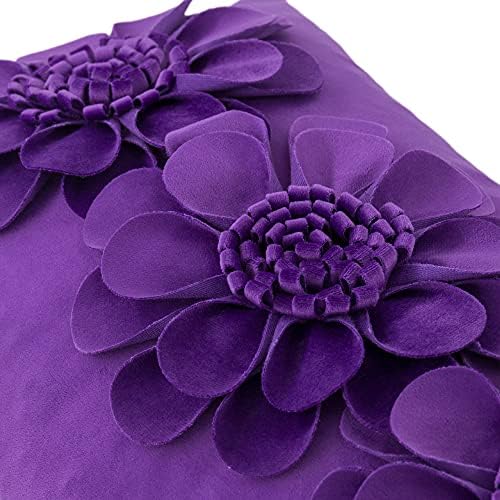 JWH 3D Flower Throw Pillow Cover Velvet Bright Violet 12x20 Inches