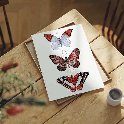 Prints Made Perfect Red Butterfly Wall Art – Watercolor Butterfly Print – Botanical Insect Nature Decor – Cottagecore Bedroom Wall Decor – 11x14 Unframed Linen Paper
