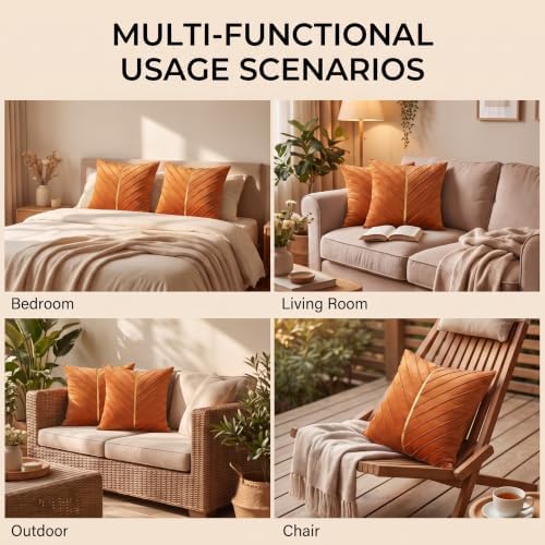 Velvet Throw Pillow Covers 18x18 Pack of 2 Gold Decor Burnt Orange