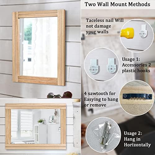 AAZZKANG Rustic Mirrors for Wall Rectangle Wood Frame Mirror 50 x 40 cm Farmhouse Bedroom Bathroom Decorative Mirror