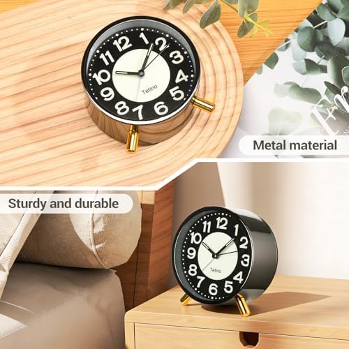 Tetino Analog Alarm Clock,Silent Non Ticking Small Clock with Night Light, Battery Operated, Simple Design, Desk Clock for Bedroom, Bedside, Desk, Adult, Kid, Gift，Ideal Decor (Light Luxury Gray)