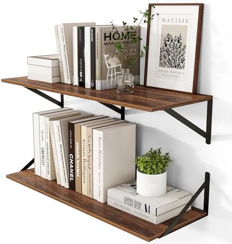 Heimlove 32W x 12D Deep Floating Shelves Set of 2 Walnut