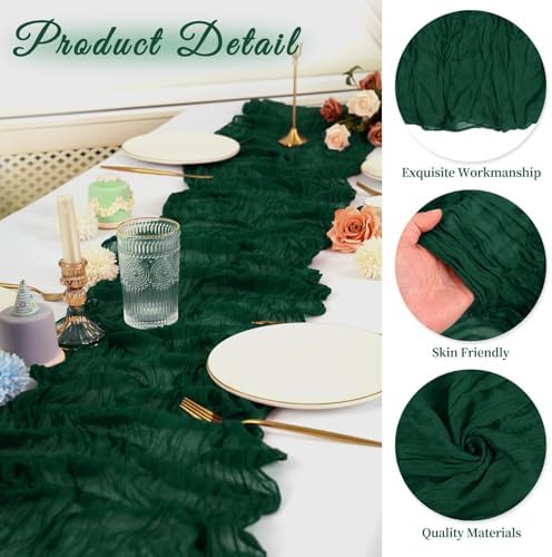 10 Pack Cheesecloth Table Runner 17 x 108 Inch, Emerald Green