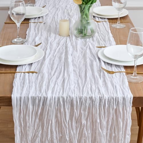Asee'm 2pcs Cheesecloth Table Runner 120 Inches Long Ivory Boho Gauze Cheese Cloth Runner 10FT Rustic Sheer Table Runners for Christmas Wedding Party Baby Shower Spring Easter Decoration