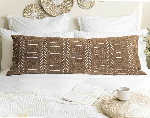 BlissBlush Decorativew Boho Body Pillow Cover 20x54, Brown Soft Oversized Long Lumbar Pillow, Boho Textured Oversize Body Pillow, Cover ONLY