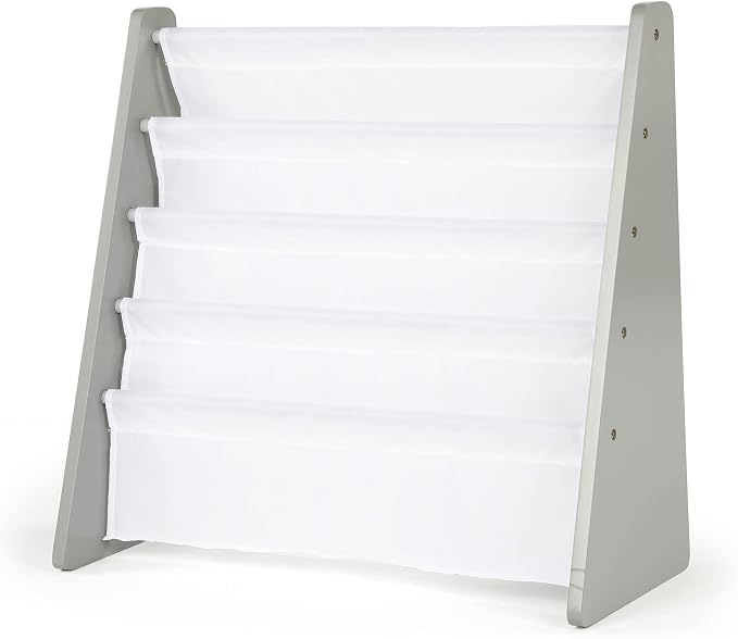 Humble Crew Kids Bookshelf, Montessori Front Facing Toddler Bookcase 4 Tier | Book display rack and reading nook organizer, nylon pockets show covers face out, compact for any playroom or bedroom space