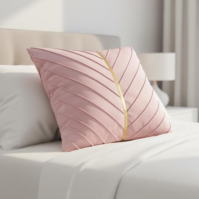 Velvet Throw Pillow Covers 18x18 Pack of 2 Gold Decor Blush Pink