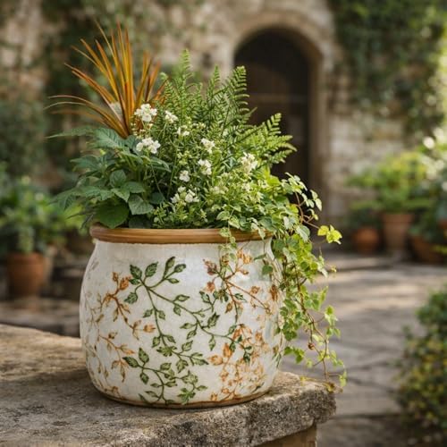 Vintage Ceramic Flower Pot, 6.5 & 9in, with Drainage & Filter