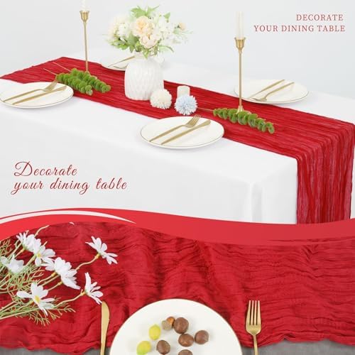 10 Pack Cheesecloth Table Runner 17 x 108 Inch, Red