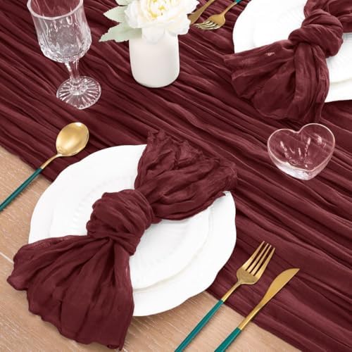 Burgundy Gauze Cheesecloth Table Runner 10ft Rustic Dinning Decor