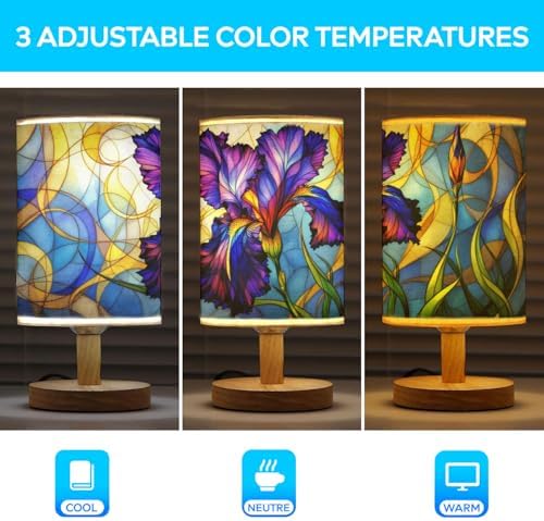 Butterfly Table Lamp LED 3-Color Pressed Bedside, Shade Lamp with Wood Base for Bedroom Living Room Desk Office TL01 (Iris)
