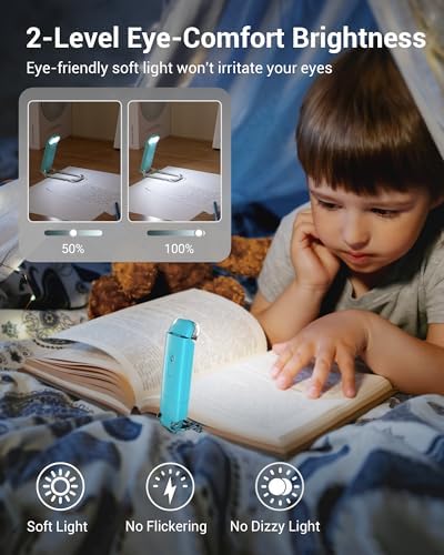 DEWENWILS USB Rechargeable Book Reading Light, Clip on Book Light (Blue)