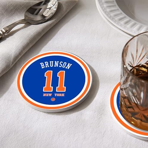 Knick Coasters for Drinks, New York NY Bascketball Ceramic Coasters Set of 6, Knick Gift for Man, with Holder