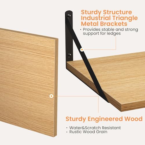 Heimlove 16W x 12D Deep Floating Shelves Set of 2 Oak