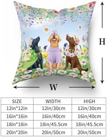 Giwawa 2PCs Spring Dogs Throw Pillow Covers, 16"x16" Colorful Wildflowers Funny Puppy Decorative Square Pillow Cases, Watercolor Floral Animal Cotton Cushion Covers Sofa Porch Bedding Decor
