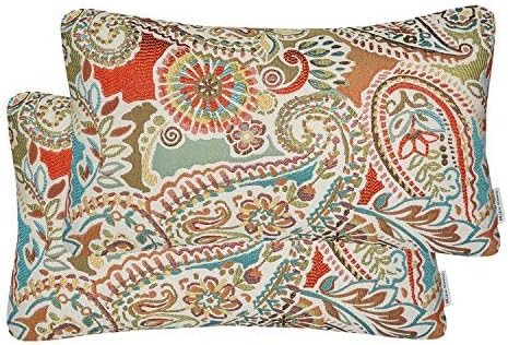 Mika Home Pack of 2 Oblong Rectangular Throw Pillow Cover Cushion Cases for Sofa Couch Chair,Paisley Pattern,12x20 Inches,Red Teal Cream Multicolor
