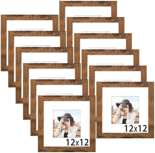 Picrit 12x12 Picture Frame Set of 12, Modern Gallery Wall Frames, Brown