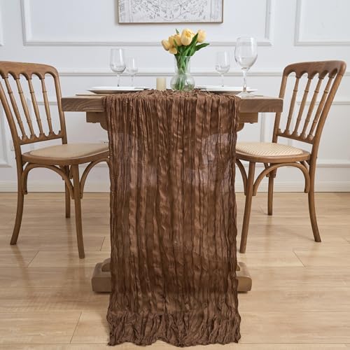 Asee'm 2pcs Brown Coffee Cheesecloth Table Runner 10FT Boho Rustic Fall