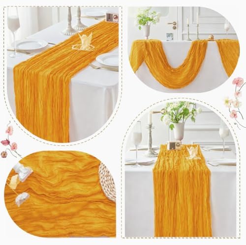 Sioloc Yellow Cheesecloth Table Runner Fall Autumn Decor for Home 10ft Table Cloth for Wedding Birthday Party Halloween Thanksgiving Decorations