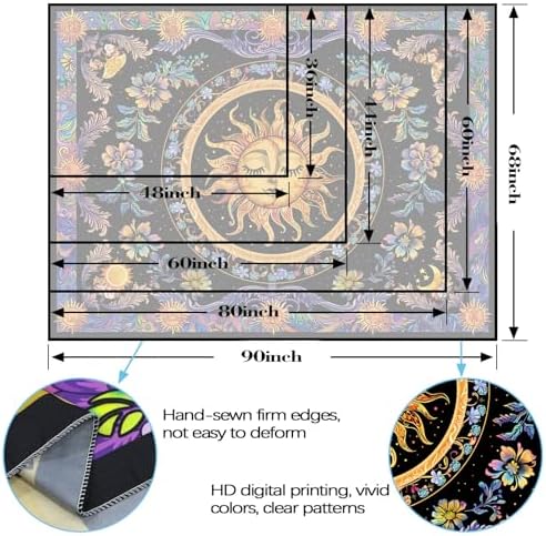 Accnicc Sun and Moon Tapestry Psychedelic Floral Plant Tapestries for Bedroom Aesthetic Hippie Boho Flower Tapestry Wall Hanging for Dorm Living Room (80'' × 60'')