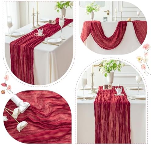 Sioloc Burgundy Red Cheesecloth Table Runner Fall Autumn Decor for Home 10ft Table Cloth for Wedding Birthday Party Bridal Shower Christmas Halloween Thanksgiving