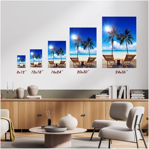 Vacation Personalized Canvas Poster Prints Artwork with Couple's Names on Deck Chairs,Perfect Love Gift for Anniversary,Wedding.Canvas Poster UNFRAMED