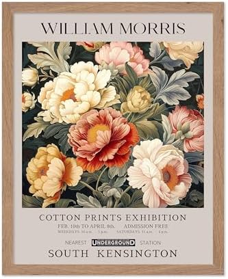 Poster Master William Morris Poster - Peony Print - Botanical Art - Flower Art - Exhibition Artwork - Animal Creation - Floral Piece - Aesthetic Illustration - Colorful Office or Bedroom Decor - 11x14 Beige Framed